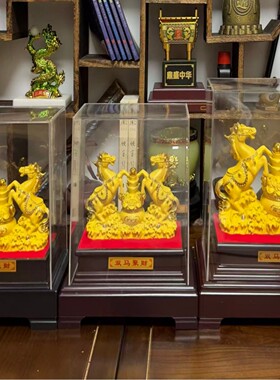 绒沙金马年摆件 双马聚财 店铺乔迁保险公司4S店活动礼品家居装饰