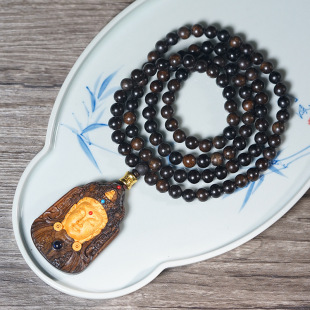 菩萨棋沉香木脖挂链手串DIY款 佛珠念珠手链文玩镶嵌观音度母吊坠