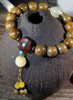 绿檀木DIY单圈手链文玩佛珠木串手串念珠配饰莲花莲蓬珠串男女款