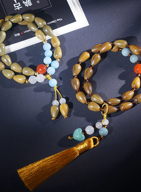 绿檀水滴珠DIY双圈手持手链文玩念珠佛珠手串木串男女款异形珠串