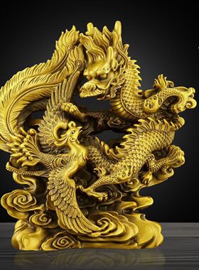 铜摆件铜龙龙凤呈祥家居工艺品客厅装饰生肖办公室礼品