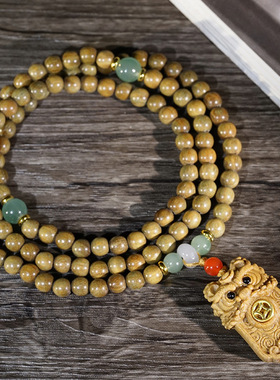绿檀木6mmDIY手链吞金兽款配饰念珠木质项链脖挂佛珠手串木串吊坠