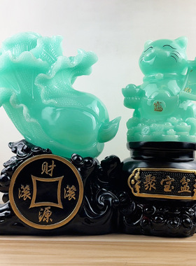 大号财源滚滚招财猫摆件玉白菜工艺品家居装饰品店铺乔迁开业礼品