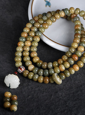 白玉菩提根手持脖挂带夜光灯囊手作手串男女手链手持菩提子脖挂