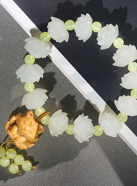 夜光石莲花手串搭配饰DIY手链黄金檀木九尾狐吊坠文玩佛珠饰品