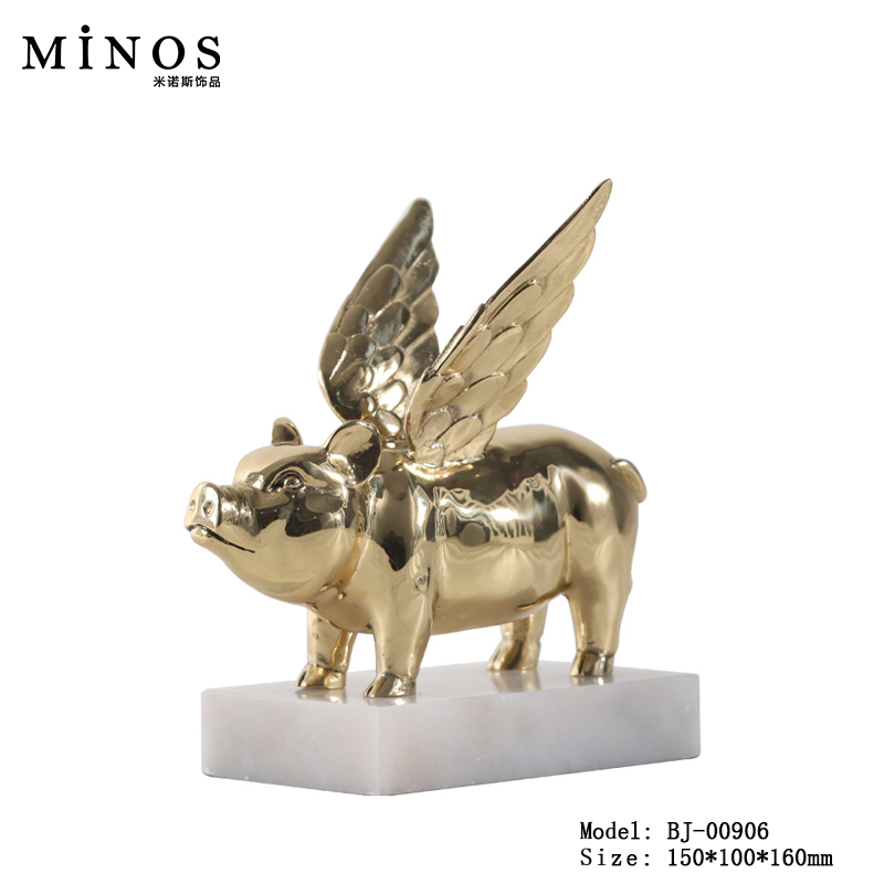 现代简约纯铜黑金猪猪软装饰品
