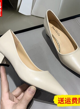 3cm低跟大码单鞋女41一43粗跟40小皮鞋子肥脚宽胖5公分中跟高跟鞋