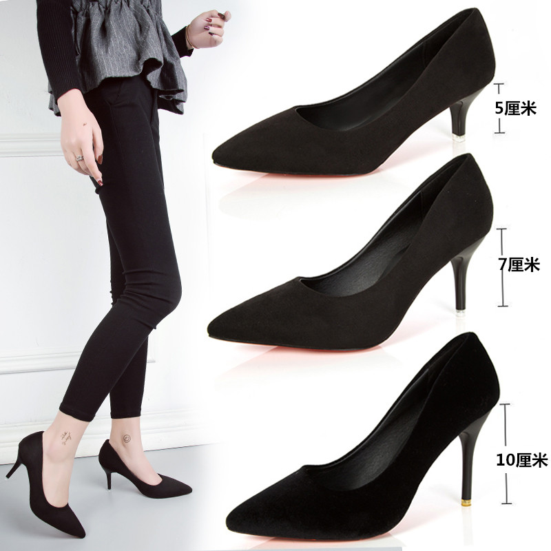 ְҵŮЬºÚÉ«Çﶬ´óÂë¸ß¸úЬŮѧÉúϸ¸ú3-5ÀåÃ×Öиú10cm¼âÍ·µ¥Ð¬