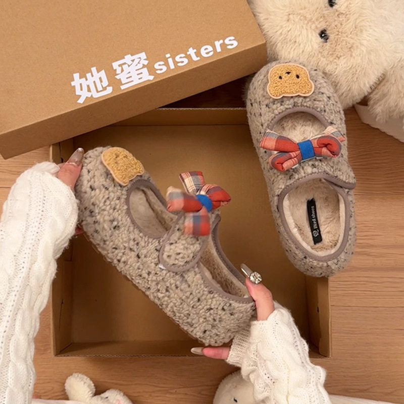 内增高羊羔毛毛鞋女冬外穿新款韩版加绒保暖棉鞋平底玛丽珍豆豆鞋,女鞋,棉鞋,淘宝优惠券,粉丝福利购,淘宝优惠卷