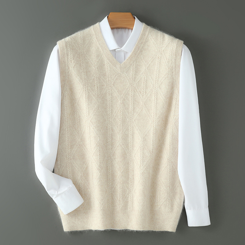 加厚休闲针织衫秋冬领马甲纯色坎肩无袖男士外套宽松貂绒新