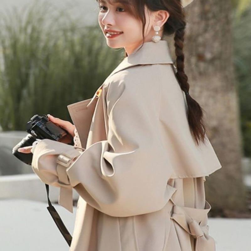 卡其色中长款风衣外套女2025春秋新款小个子日系薄款休闲气质大衣