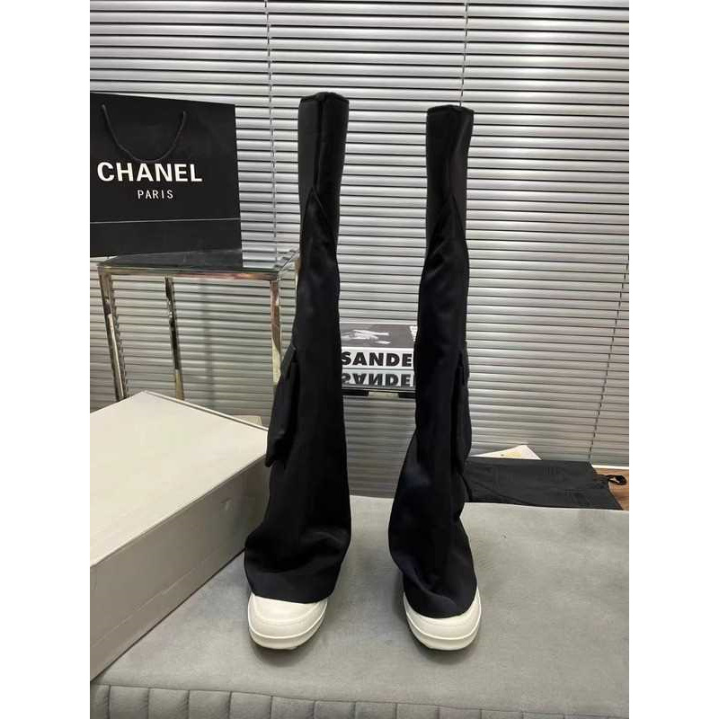 平底过膝长筒厚底显腿弹力靴2024新品RO暗黑口袋裤管长靴女象腿靴