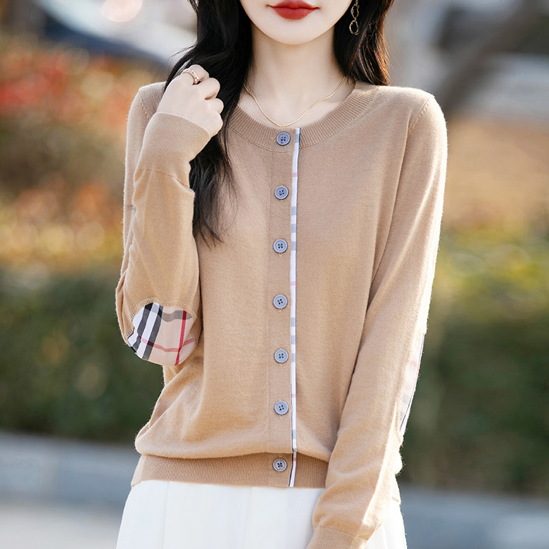 2025春秋新款圆领羊毛针织开衫女宽松百搭毛衣显瘦时尚外套上衣