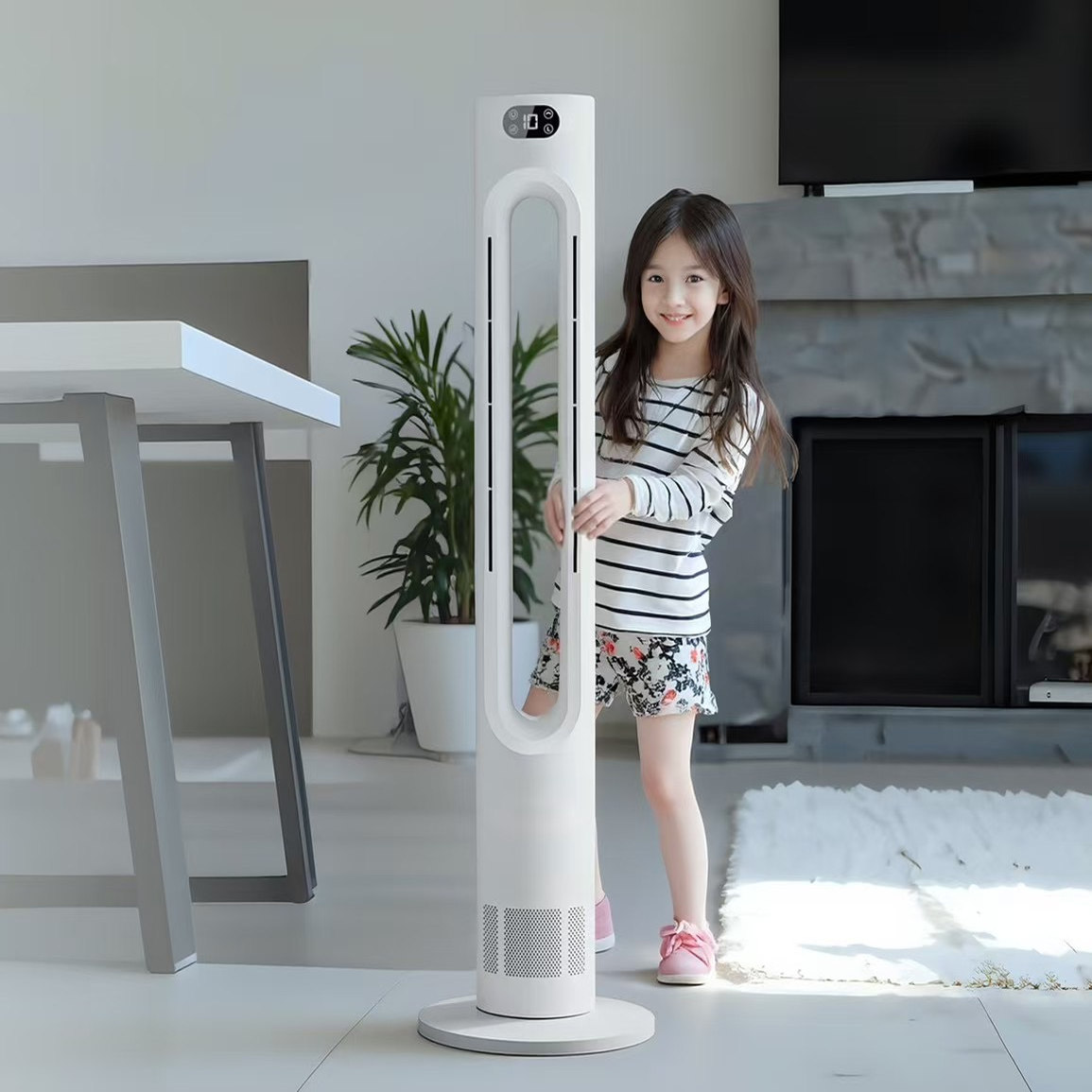 格库暖风机取暖器冷暖两用无叶风扇塔扇电风扇桌面静音家用立式