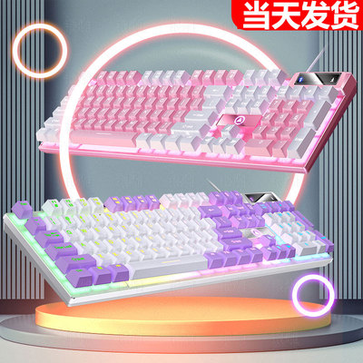 电脑有线笔记本键盘高颜值打字静音办公无声双飞燕茶轴机械手感