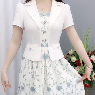 高端轻奢气质高级感广州十三行假两件套装连衣裙女小个子夏季妈妈
