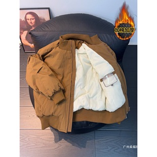 美拉德棕色飞行夹克棉服男冬季美式bomber外套廓形短款加厚棉衣服