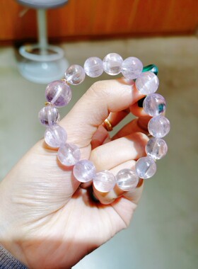 仙女风白镜原创新款超清透顺纹紫锂辉石手串手链好运