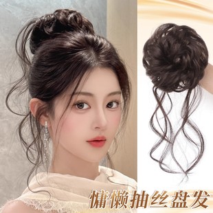 千金感高扎流苏龙须丸子头假发发圈女增发量神器蓬松抽丝花苞盘发