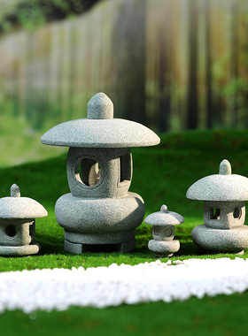 中式石灯笼摆件可发光假山花卉盆景微景观布置装饰品中国风青砂石