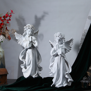 复古欧式天使雕塑摆件大号落地托盘法式花园装饰树脂翅膀女孩雕像