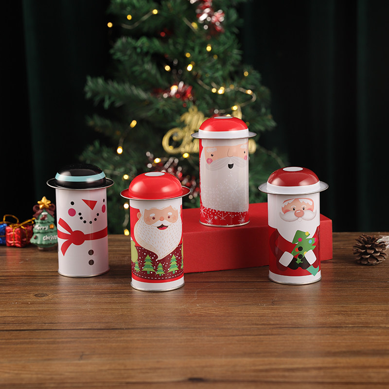 马口铁盒圣诞节创意带帽糖果盒子儿童零食巧克力包装盒可爱小罐子