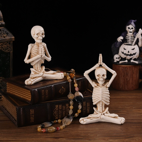 瑜伽骷髅骨架摆件万圣节造景装饰品恐怖人体模型场景布置拍照道具