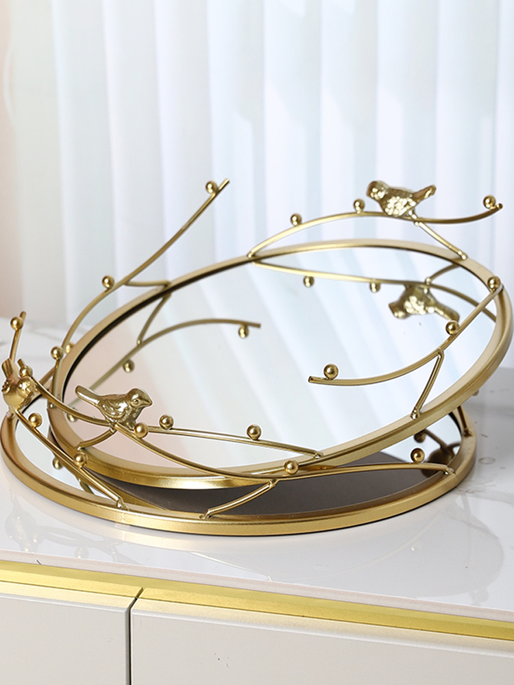北欧轻奢风镜面托盘家用茶几水杯茶盘水果盘玄关首饰香薰收纳盘