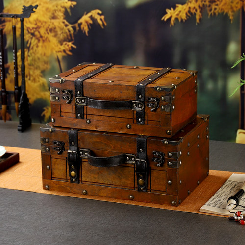 复古木质手提箱收纳箱装饰道具