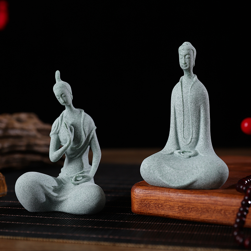 中式禅意青砂石北魏佛像鱼缸造景摆件高级盆景假山微景观装饰茶宠