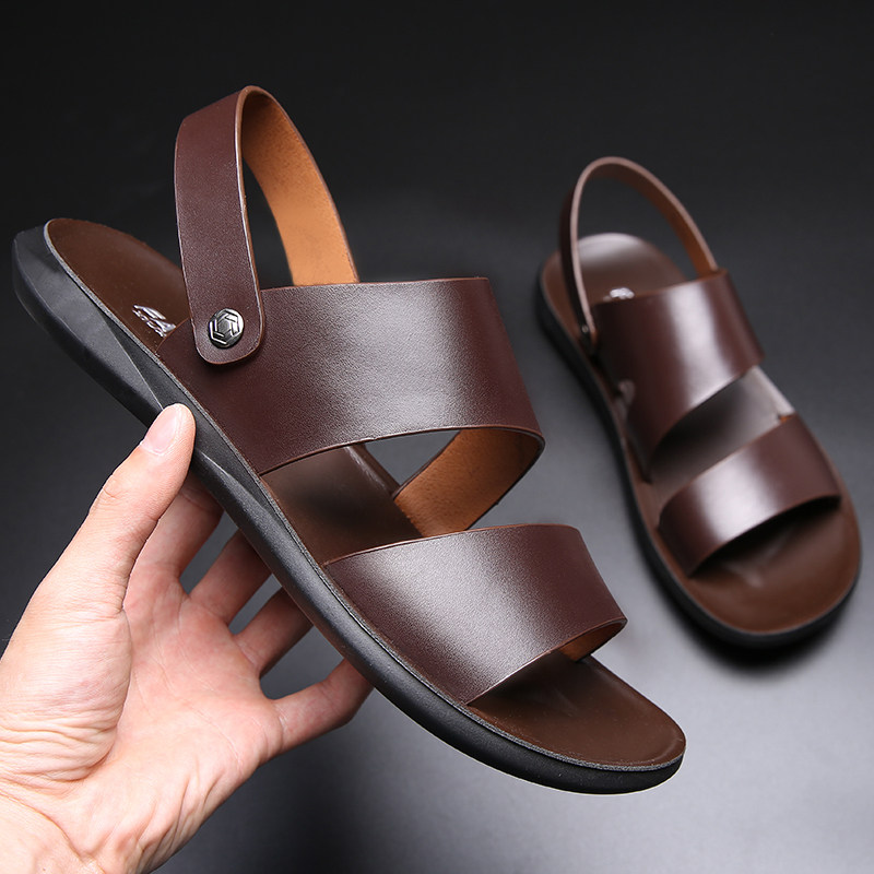 2024 NEW SUMMER OUTER SANDALS MENS DRIVING SUMMER MENS TWO WEAR BEACH SHOES MENS NON-SLIP SOFT SOLE SOFT LEATHER