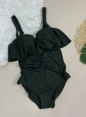 70BC75AB钢圈半杯可拆肩带外贸泳衣YL0016甜美荷叶边显瘦连体泳装