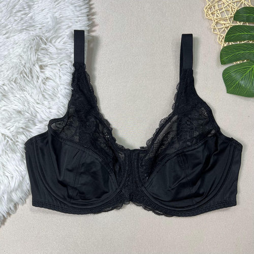 钢圈超薄蕾丝经典黑色文胸A0915 透气速干大罩杯原单内衣外贸胸罩