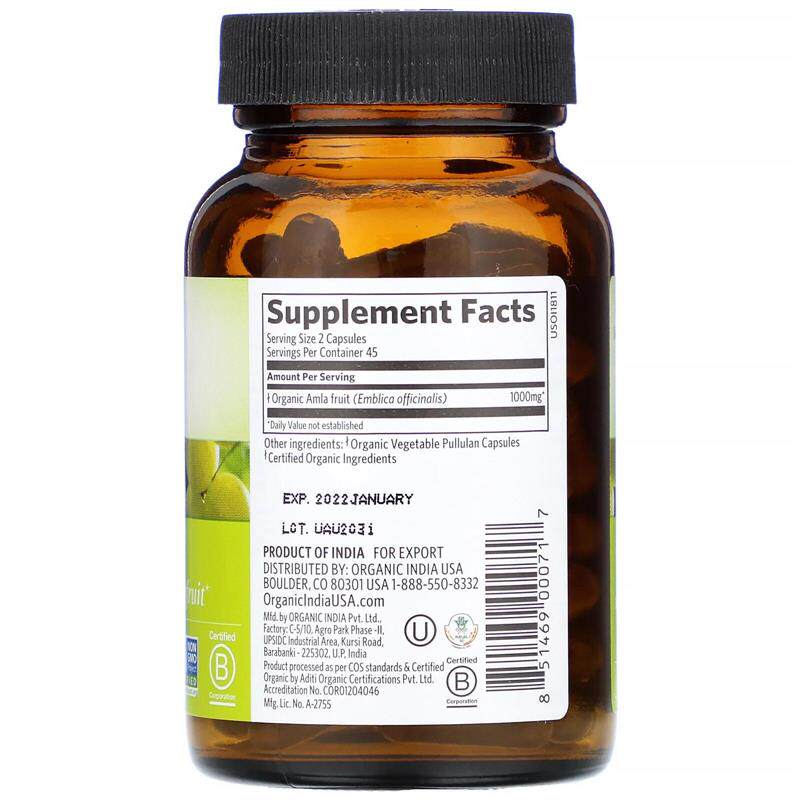 Organic India Amla素食胶囊含余甘子果提取成分90粒