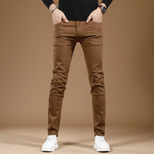 新款 长裤 棕色裤 潮牌高端弹力牛仔裤 秋季 小脚男士 子男休闲裤 男修身