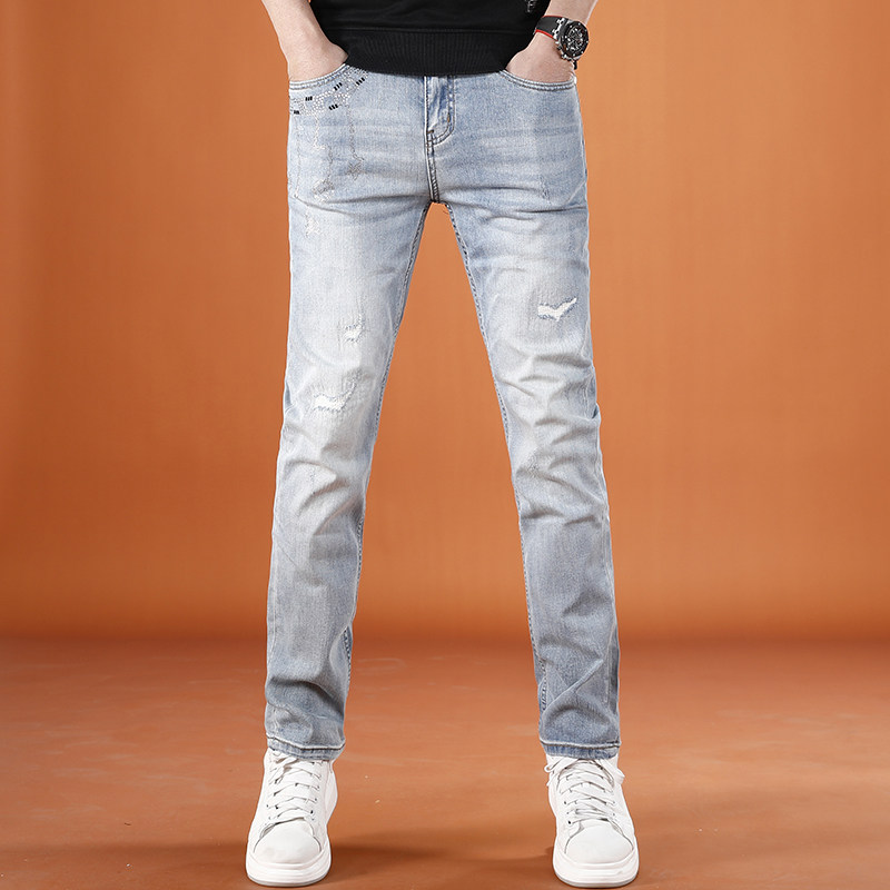 欧货高端潮牌烫钻牛仔裤男款2026新款春季高街破洞直筒裤男士长裤