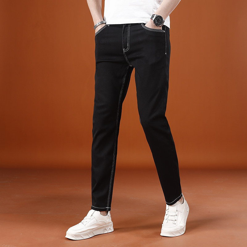 黑色裤子男潮流韩版弹力九分牛仔裤男士修身小脚裤夏季薄款9分裤