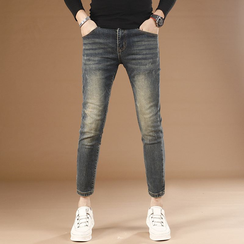 2026修身小脚时尚弹力冬季加厚款9分裤子新款春薄款九分牛仔裤男