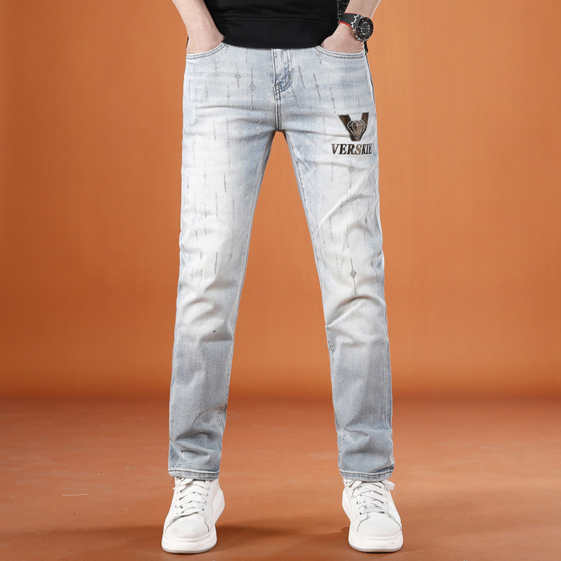 欧货高端潮牌烫钻男士牛仔裤潮流百搭修身直筒裤2026春夏新款长裤