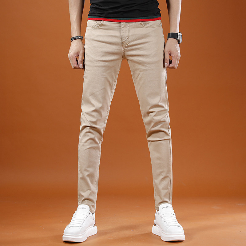 2026新款卡其色牛仔裤男春秋款潮流修身小脚百搭休闲裤男士长裤子