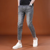 小脚9分休闲裤 高端灰色九分牛仔裤 子 潮男韩版 弹力修身 男秋季 新款