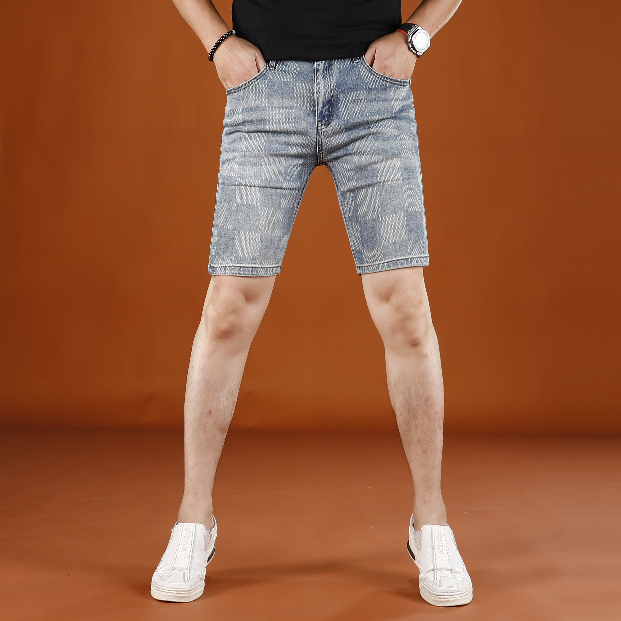 夏季薄款牛仔短裤男修身直筒中裤