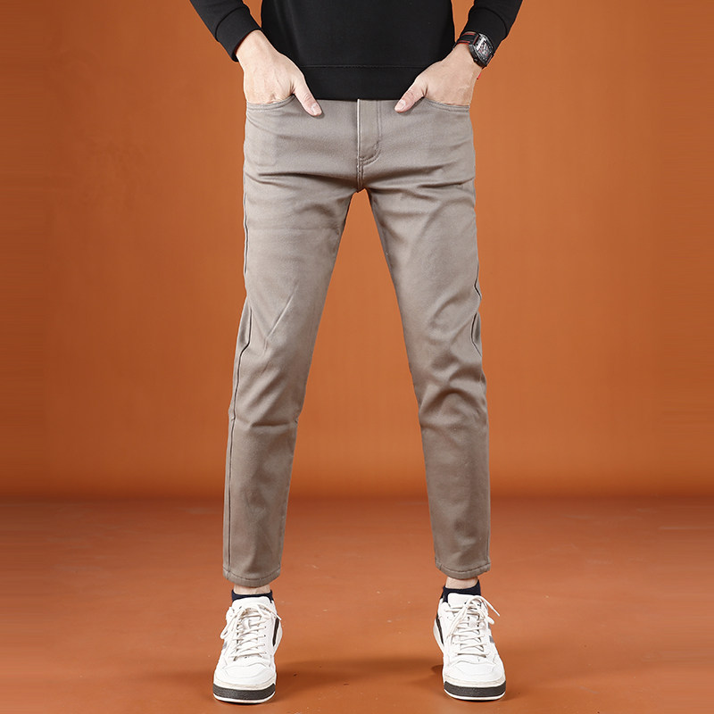 灰色裤子男款休闲裤2025新款冬季加厚款加绒九分牛仔裤男士9分裤