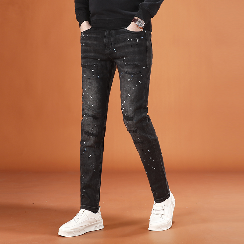 破洞修身小脚男士牛仔裤秋冬款