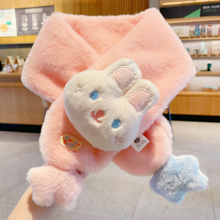 卡通小兔儿童保暖围巾秋冬季防风护颈围脖毛绒加厚脖套小宝宝防寒