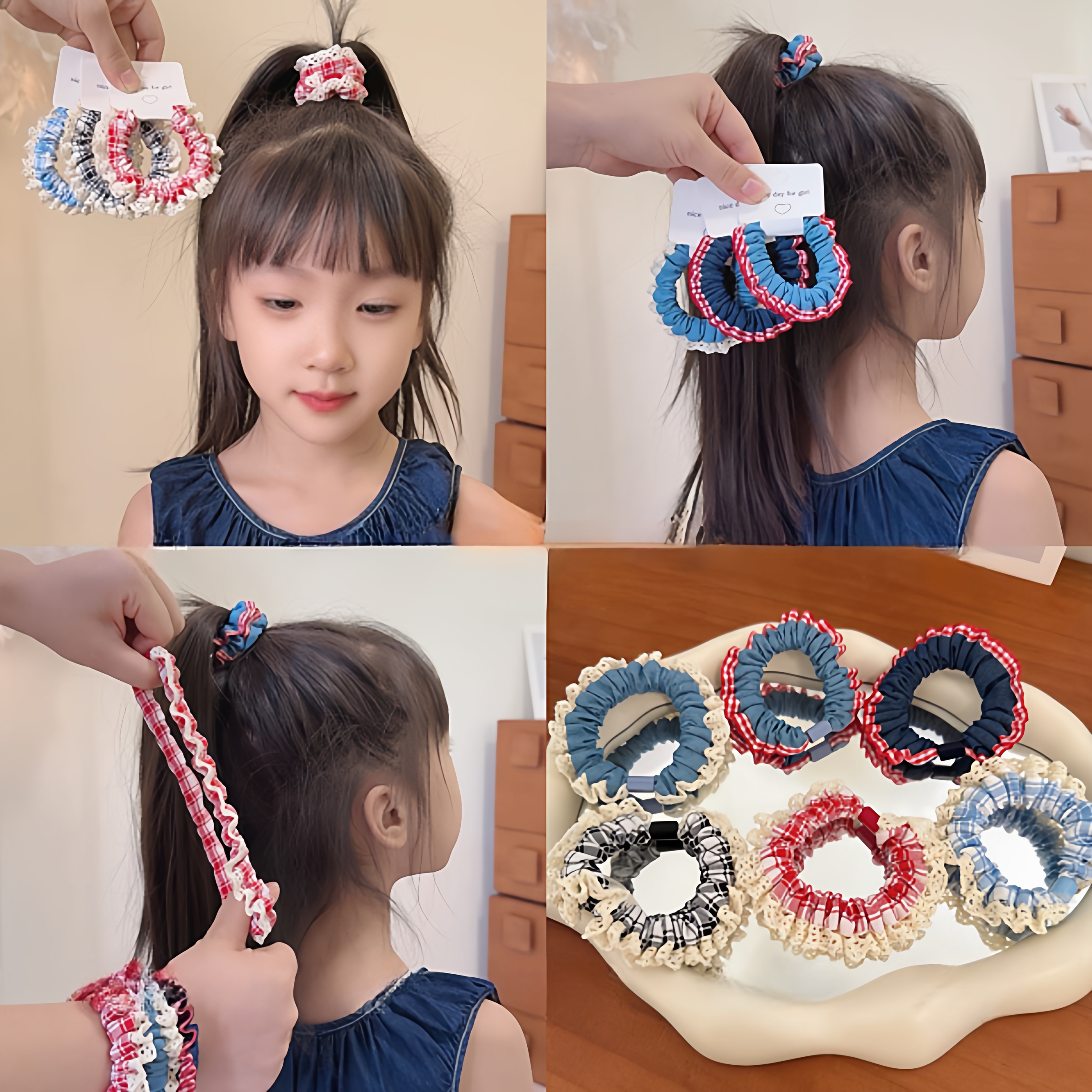 高颜值牛仔蕾丝发圈！高马尾发绳