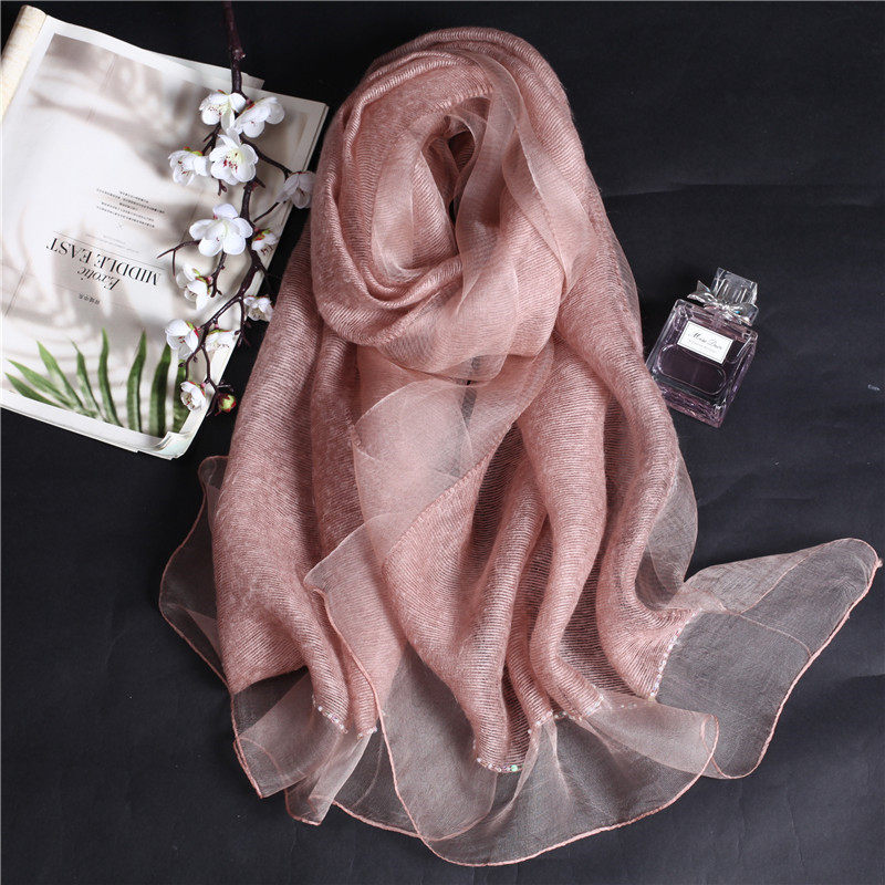 专柜蚕丝羊毛混纺手工钉珠真丝围巾高档丝巾女秋冬百搭保暖粉色,服饰配件/皮带/帽子/围巾,围巾/丝巾/披肩,淘宝优惠券,粉丝福利购,淘宝优惠卷