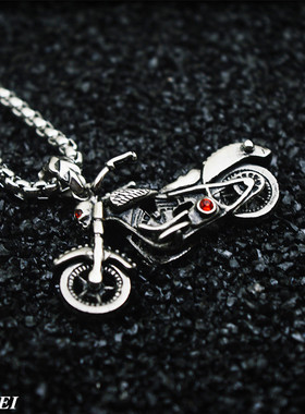 摩托车骷髅钛钢朋克风吊坠项链