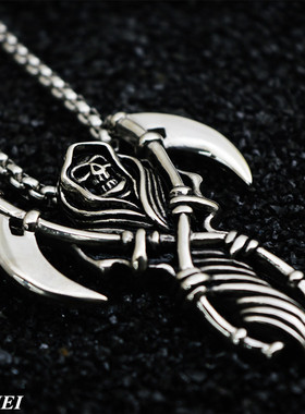 欧美复古骷髅钛钢朋克风吊坠项链