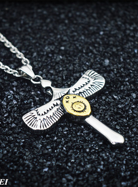 复古老鹰翅膀钛钢朋克风吊坠项链